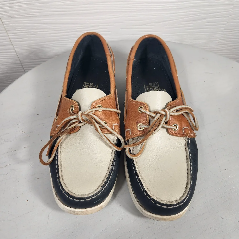 Sebago Men's Dockside Boat Shoes Size 8.5 Wide Loafers Navy Brown